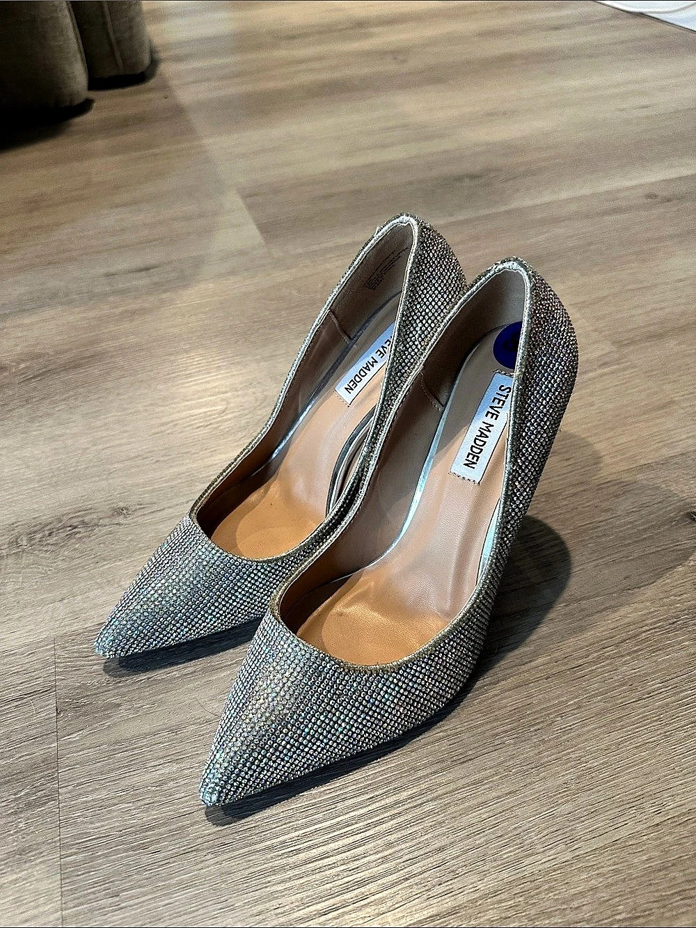 STEVE MADDEN Daisie-R Rhinestone Pump Pointed-Toe Heels in Silver & Blue